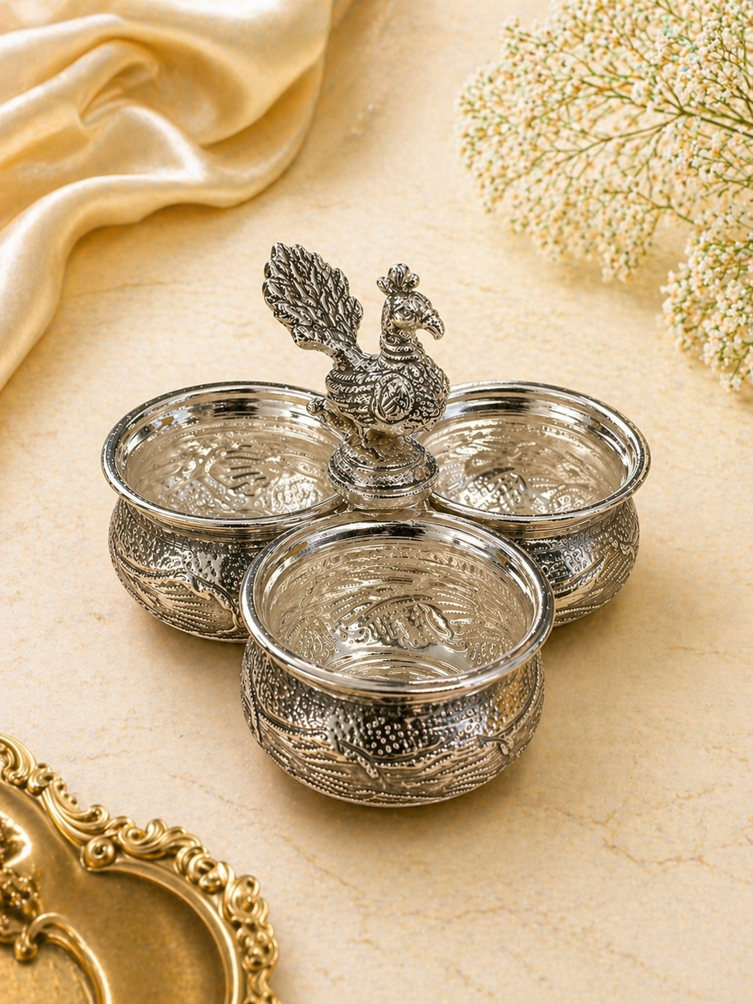 German Silver Kumkum Platter with Cups for Return Gifts