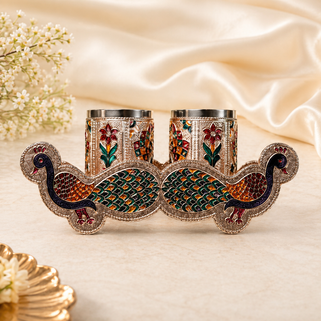 Meenakari Glass with Tray for Wedding Return Gifts