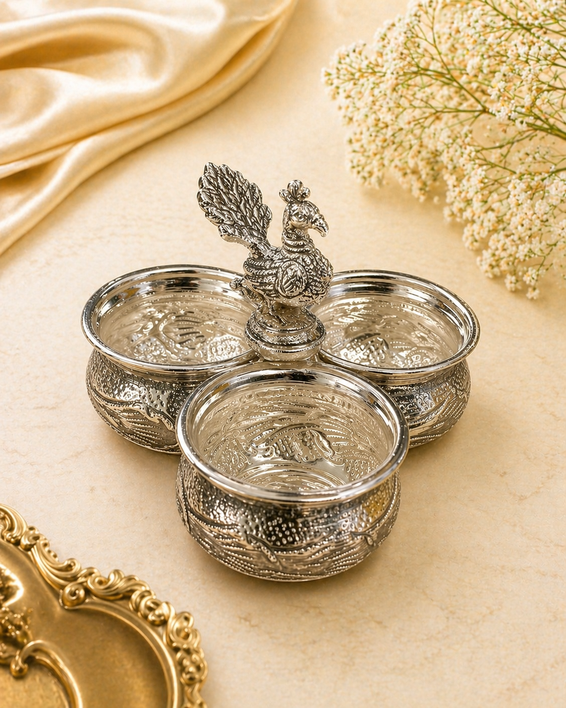 German Silver Panchwala 3 Cup Set for Pooja & Return Gifts